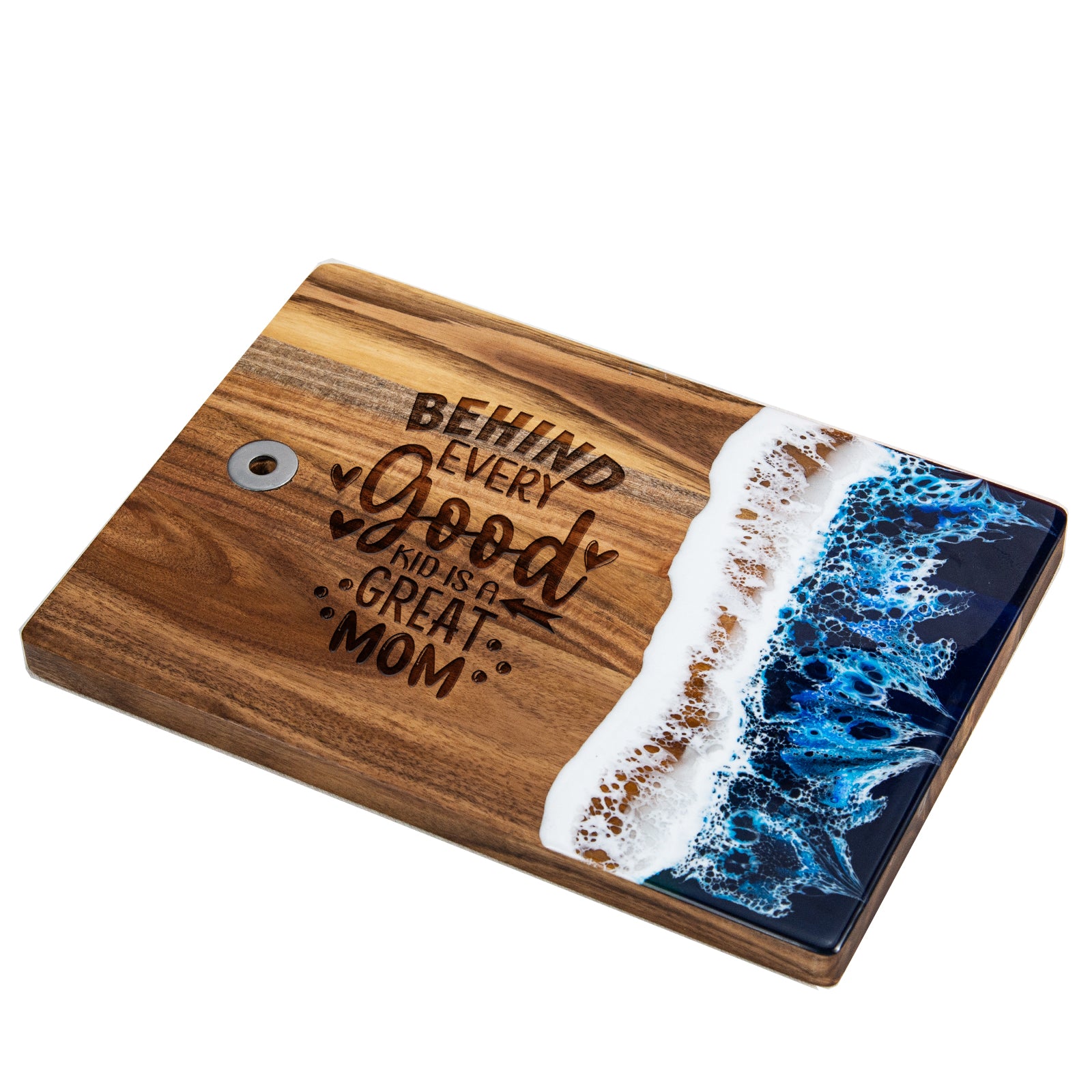 Small resin cutting board engraved with behind every good kid there is a special mom