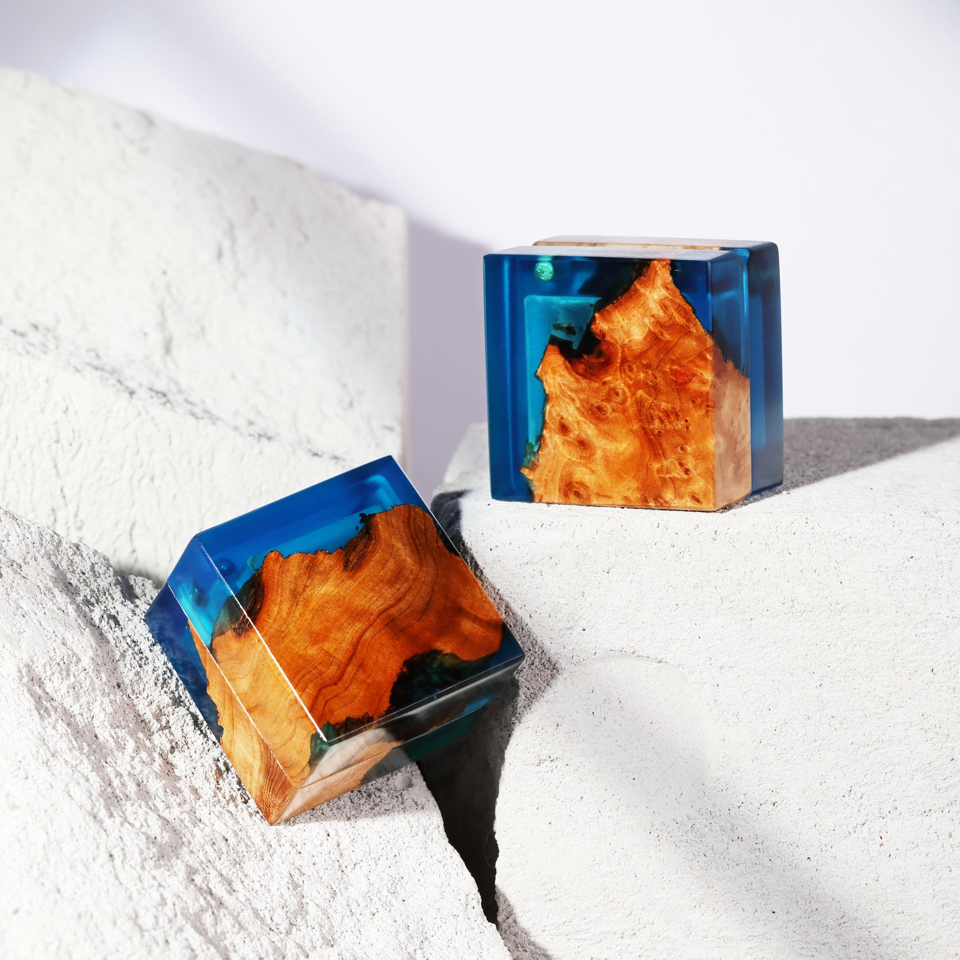 handmade wood resin ring box open with ring for unique proposal