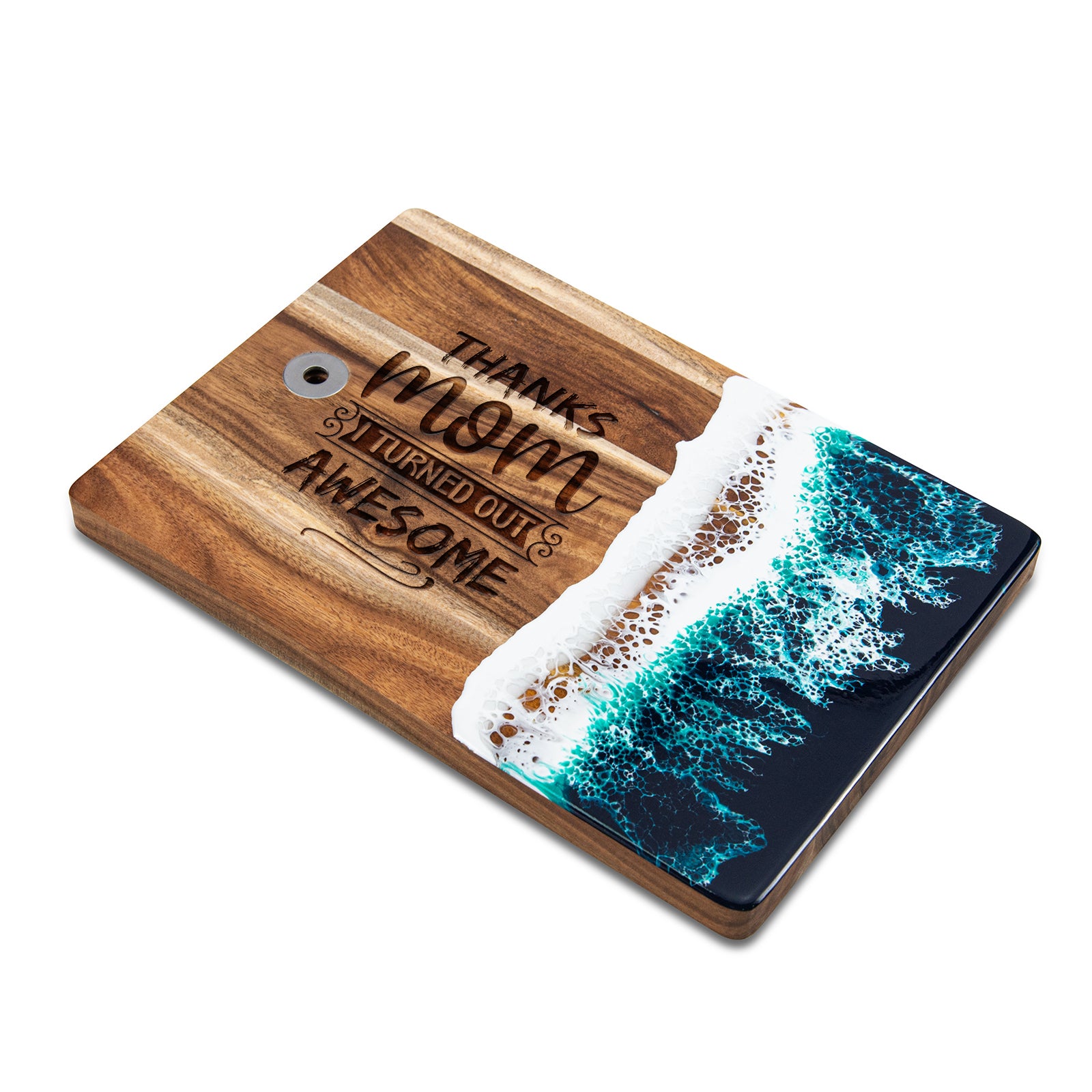 "Thanks Mom I Turned Out Awesome" Custom Engraved Resin Cutting Board in Green Color